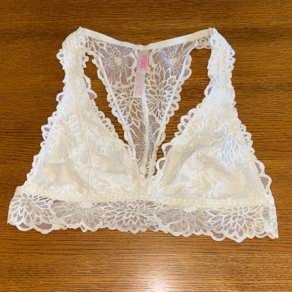 NWOT LARGE PINK Victoria's Secret White Lace Bralette- AS IS